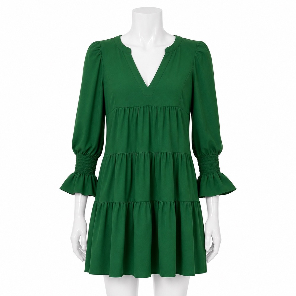 Tuckernuck Pomander Place Hunter Green Kenzo‎ Dress Women's XS Crepe Tiered